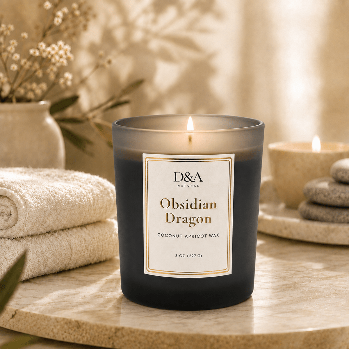 Obsidian Dragon Coconut Apricot Wax Candle | D&A Natural - Dzastina Agata Natural