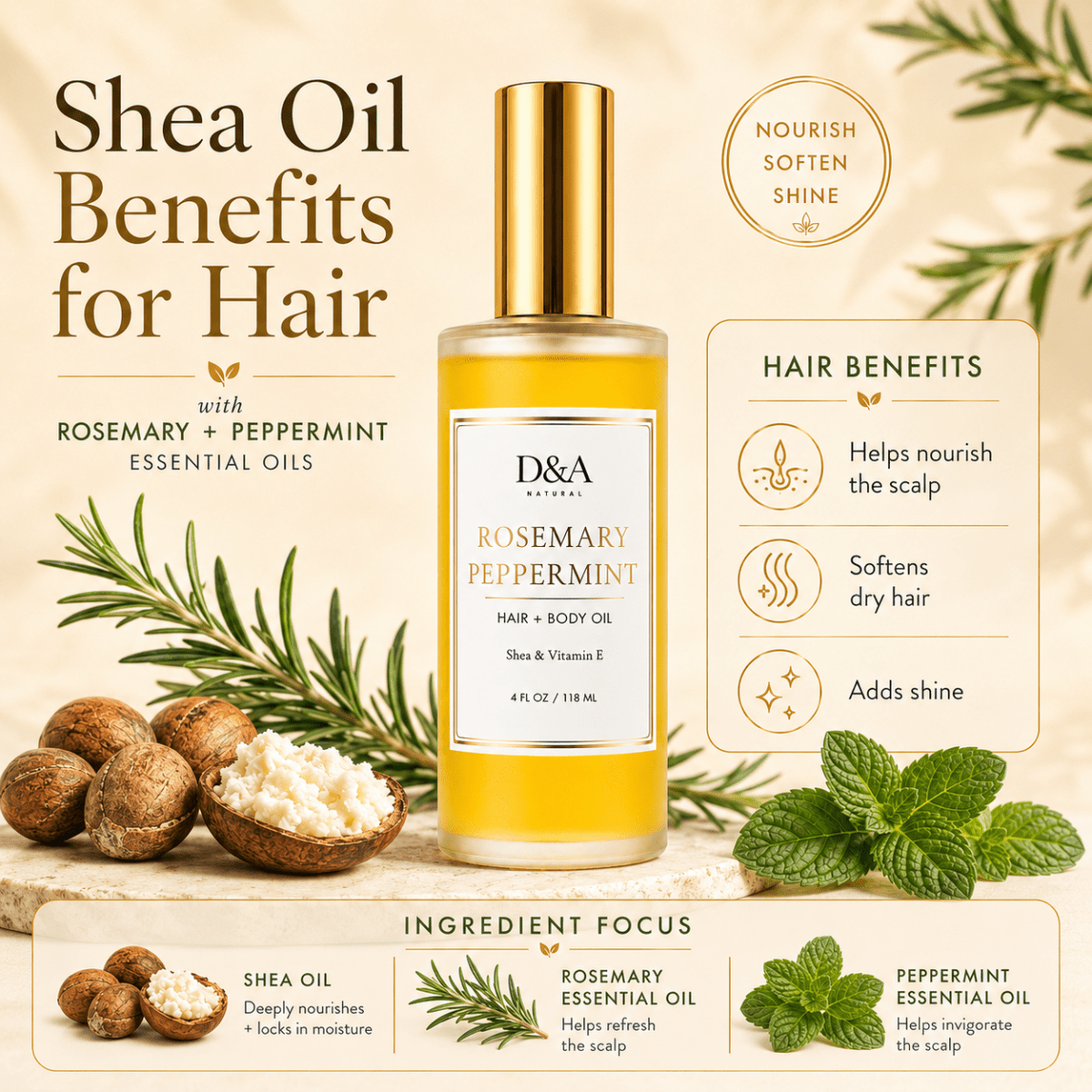 Rosemary-Peppermint Shea Hair & Body Oil | D&A Natural - Dzastina Agata Natural