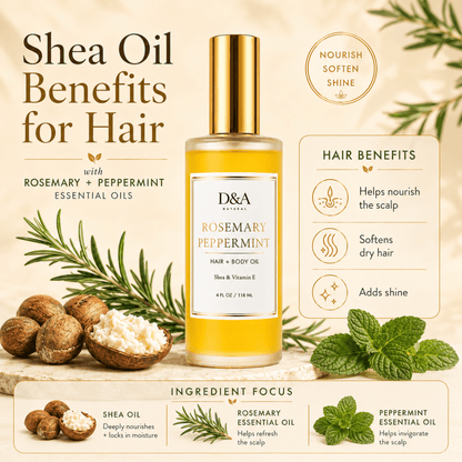 Rosemary-Peppermint Shea Hair & Body Oil | D&A Natural - Dzastina Agata Natural