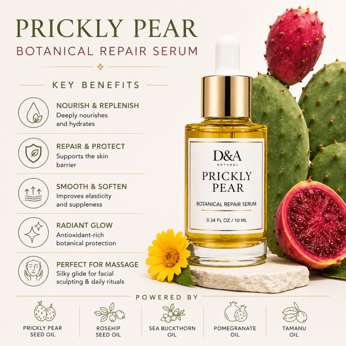 Prickly Pear Botanical Repair Facial Serum For Normal/ Sensitive/ Dry or Mature Skin - Dzastina Agata Natural