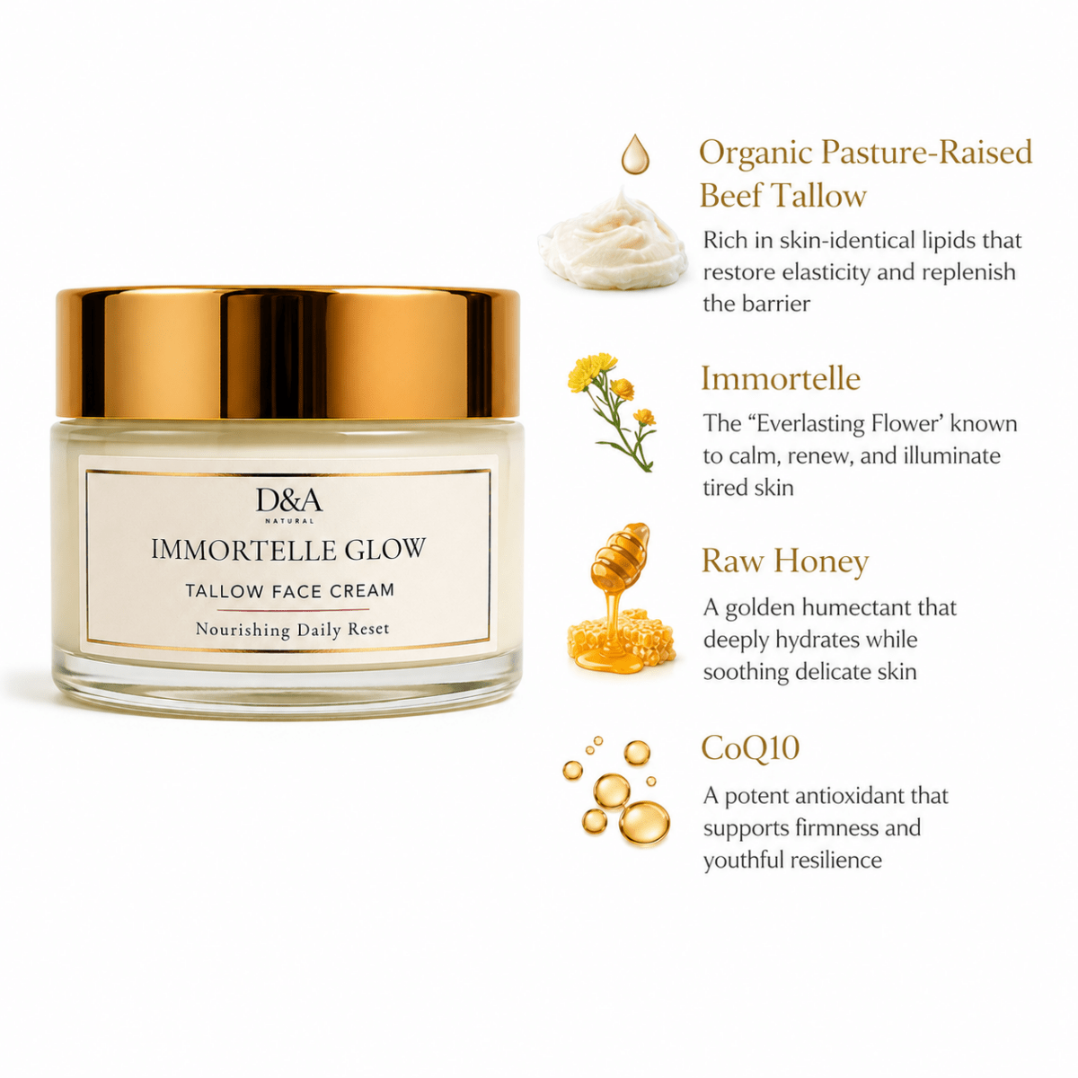 Immortelle Glow Tallow Face Cream for Mature & Sensitive Skin - Dzastina Agata Natural
