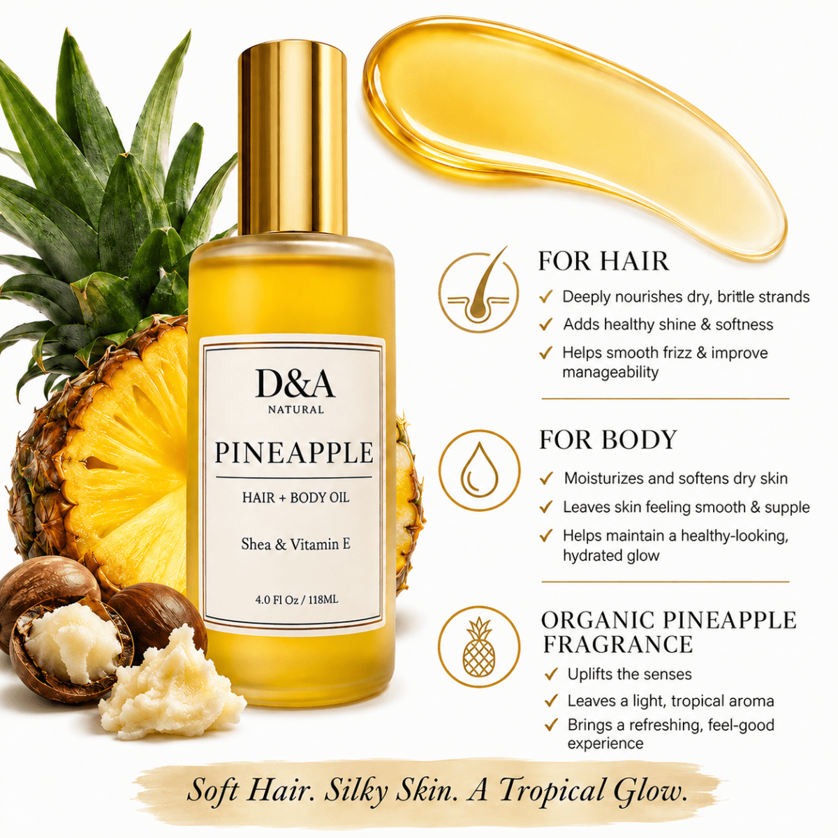 Pineapple Shea Hair & Body Oil | D& A Natural - Dzastina Agata Natural