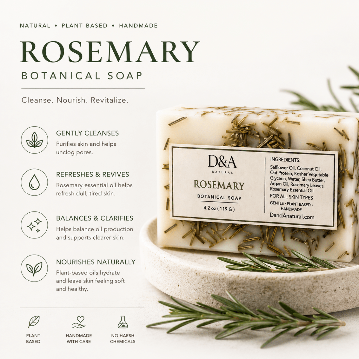 Rosemary Soap with Argan Oil and Rosemary Essential Oil - Dzastina Agata Natural