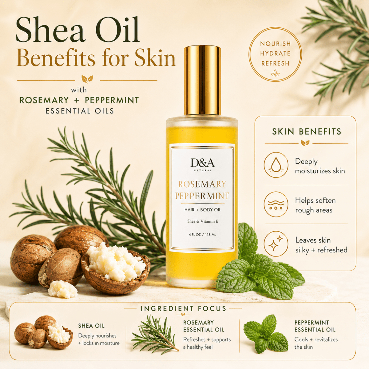 Rosemary-Peppermint Shea Hair & Body Oil | D&A Natural - Dzastina Agata Natural