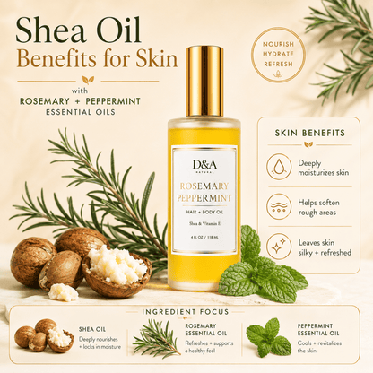 Rosemary-Peppermint Shea Hair & Body Oil | D&A Natural - Dzastina Agata Natural